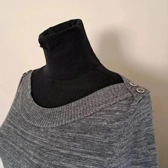 ❤️Smart Set 3/4  Sweater Grey Taupe Size Medium Rounded Neckline Soft Ribbed - Picture 3 of 12
